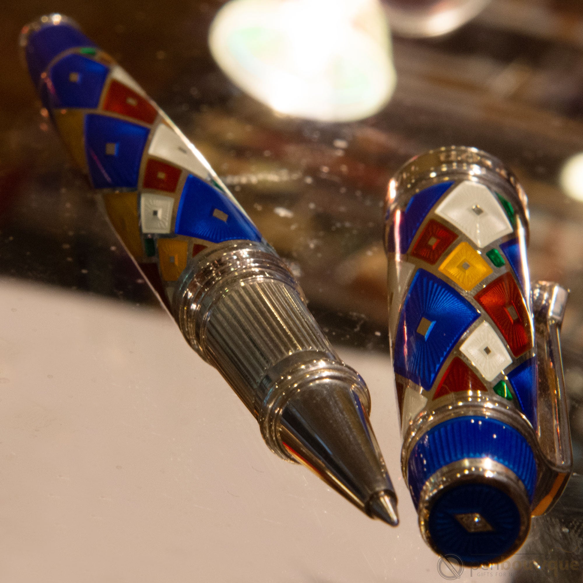 David Oscarson Harlequin Rollerball Pen - Sapphire Blue - Pen Boutique Ltd