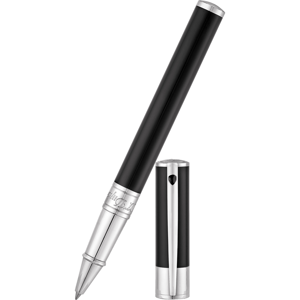 S T Dupont D-Initial Rollerball Pen - Chrome Trim - Black - Pen Boutique Ltd