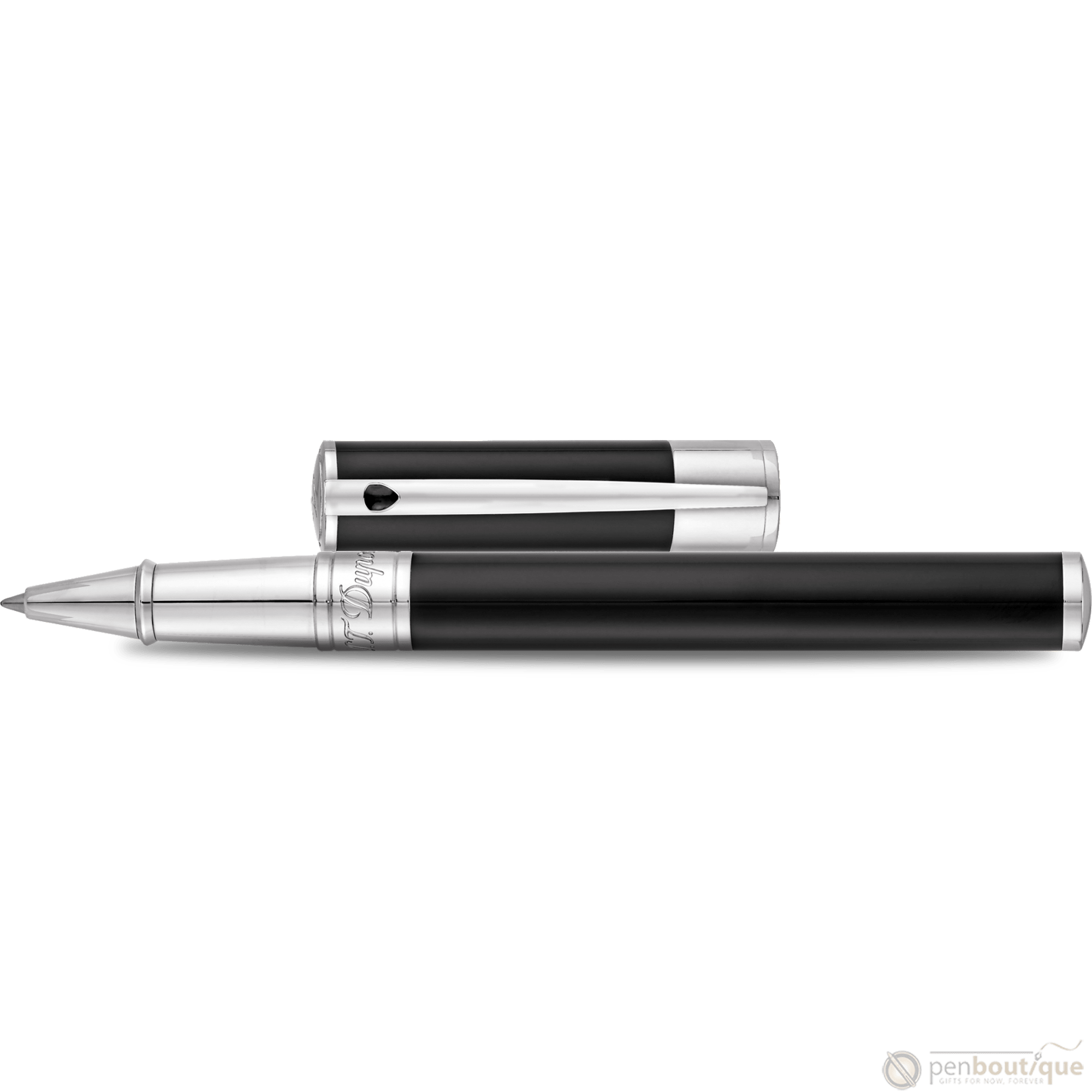S T Dupont D-Initial Rollerball Pen - Chrome Trim - Black - Pen Boutique Ltd