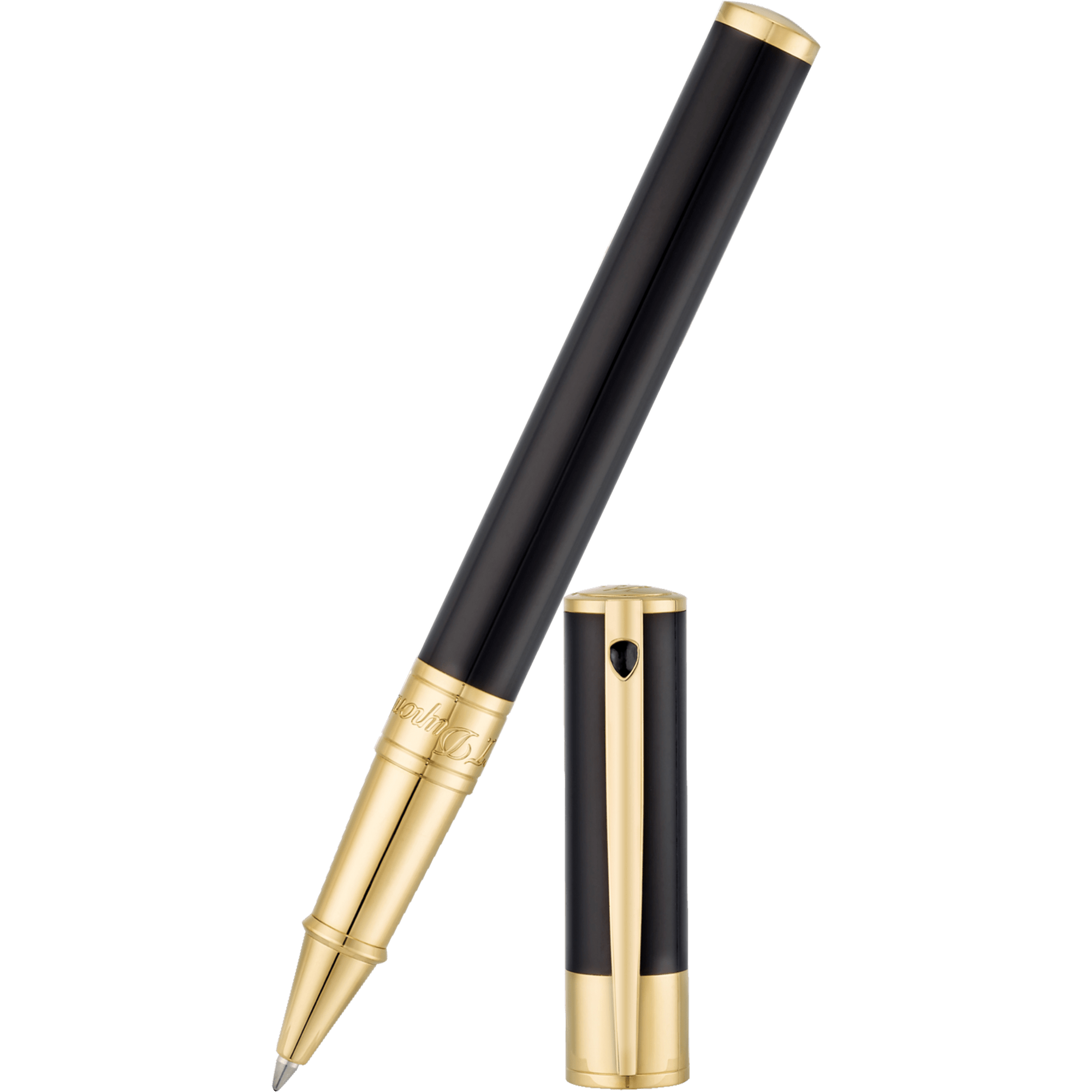 S T Dupont D-Initial Rollerball Pen - Gold Trim - Black - Pen Boutique Ltd