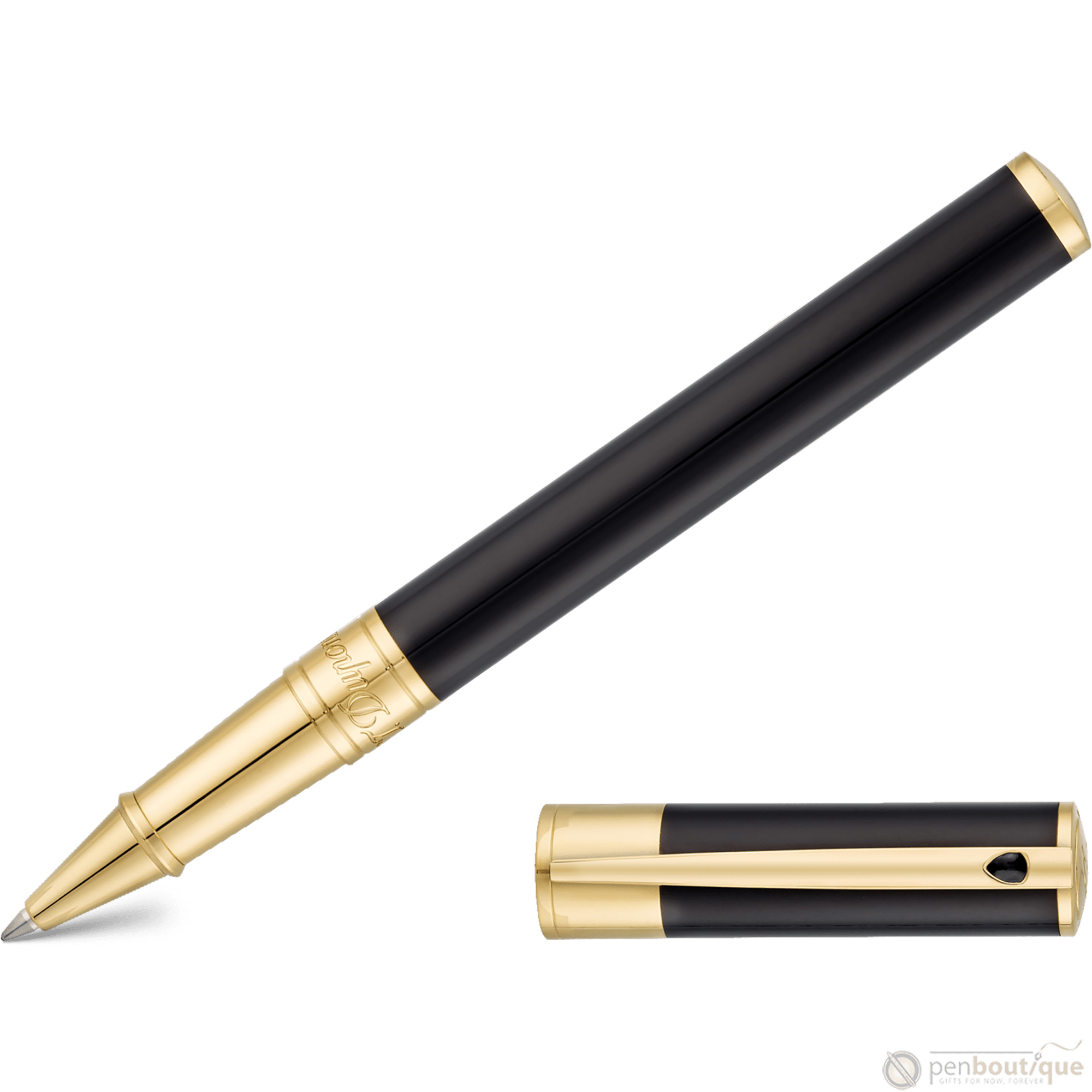 S T Dupont D-Initial Rollerball Pen - Gold Trim - Black - Pen Boutique Ltd