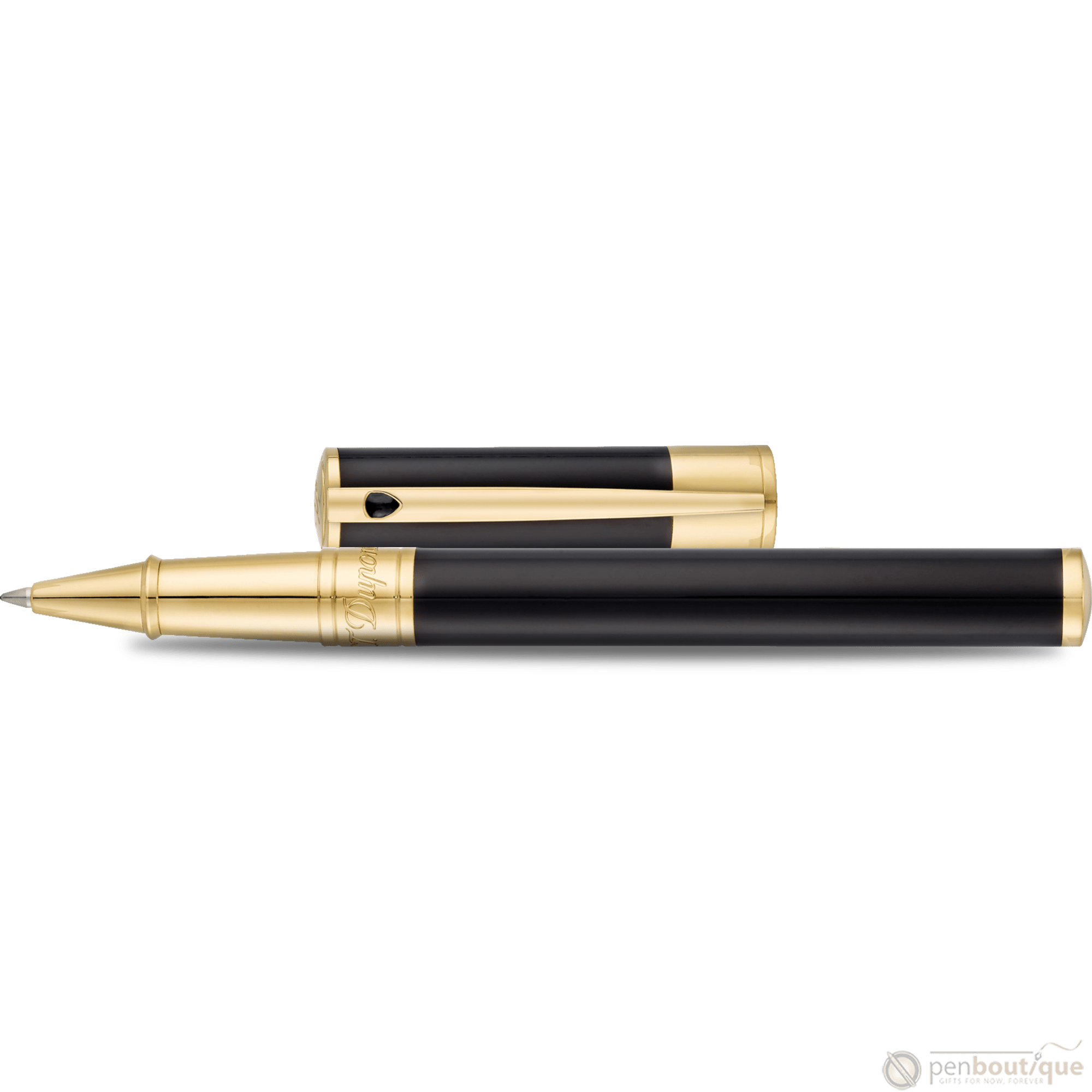 S T Dupont D-Initial Rollerball Pen - Gold Trim - Black - Pen Boutique Ltd