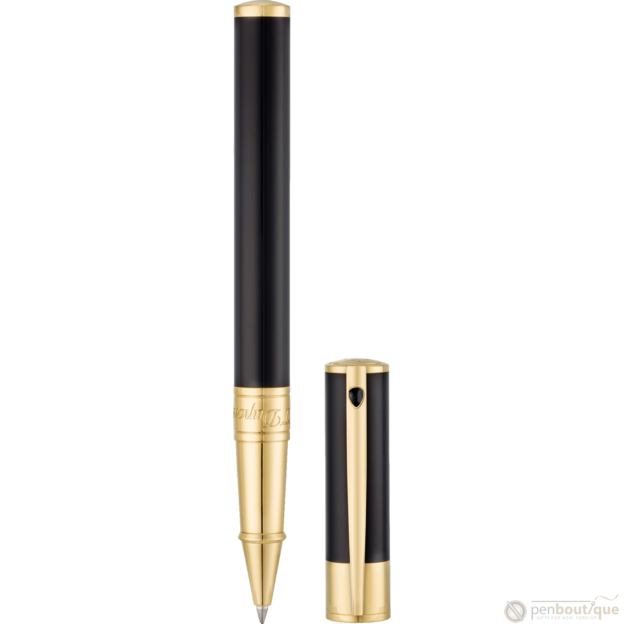 S T Dupont D-Initial Rollerball Pen - Gold Trim - Black - Pen Boutique Ltd