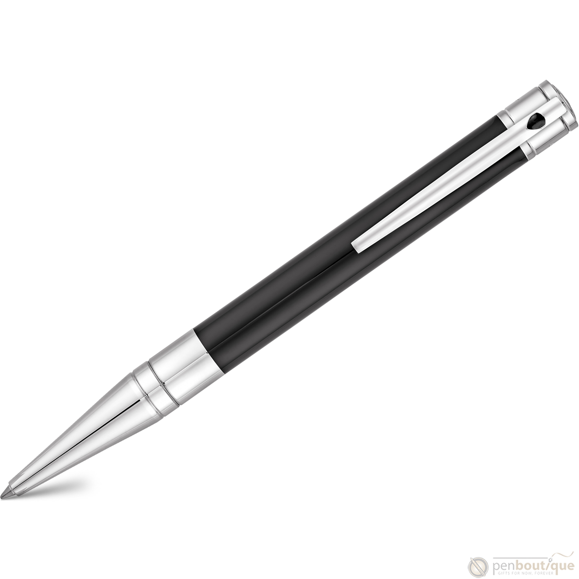 S T Dupont D-Initial Ballpoint Pen - Chrome Trim - Black-Pen Boutique Ltd