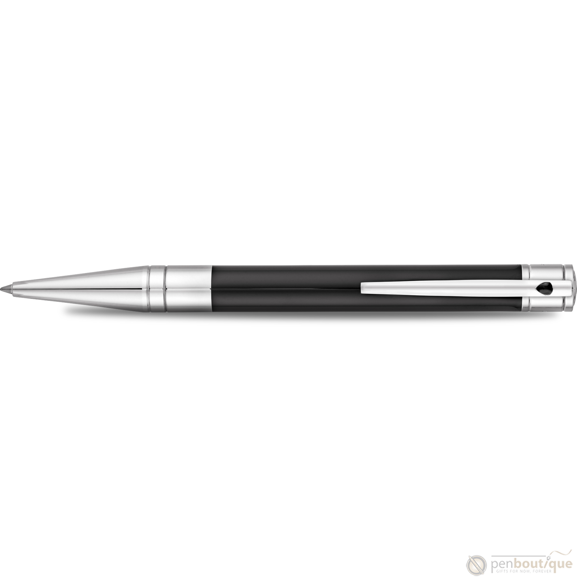 S T Dupont D-Initial Ballpoint Pen - Chrome Trim - Black-Pen Boutique Ltd