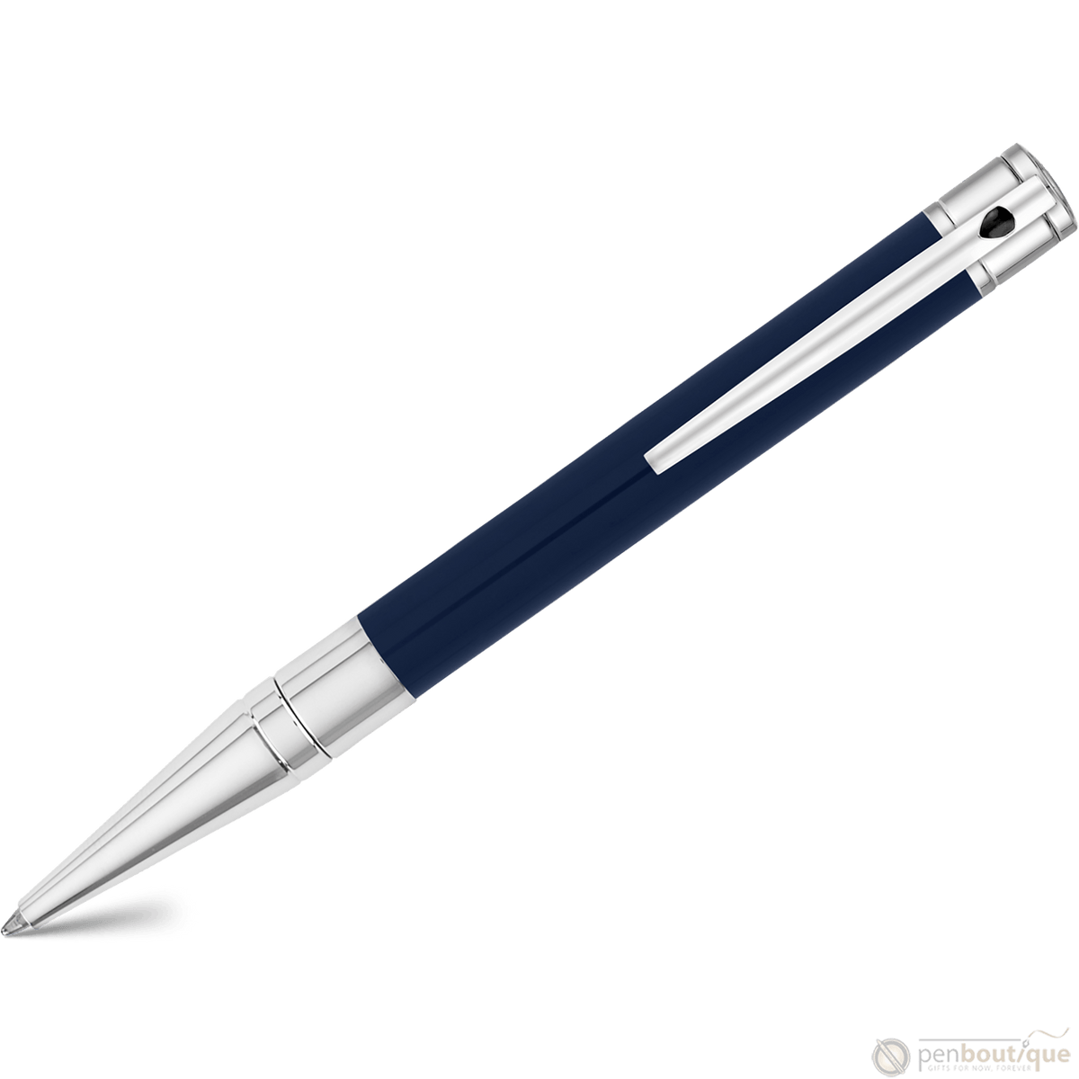 S T Dupont D-Initial Ballpoint Pen - Chrome Trim - Blue - Pen Boutique Ltd