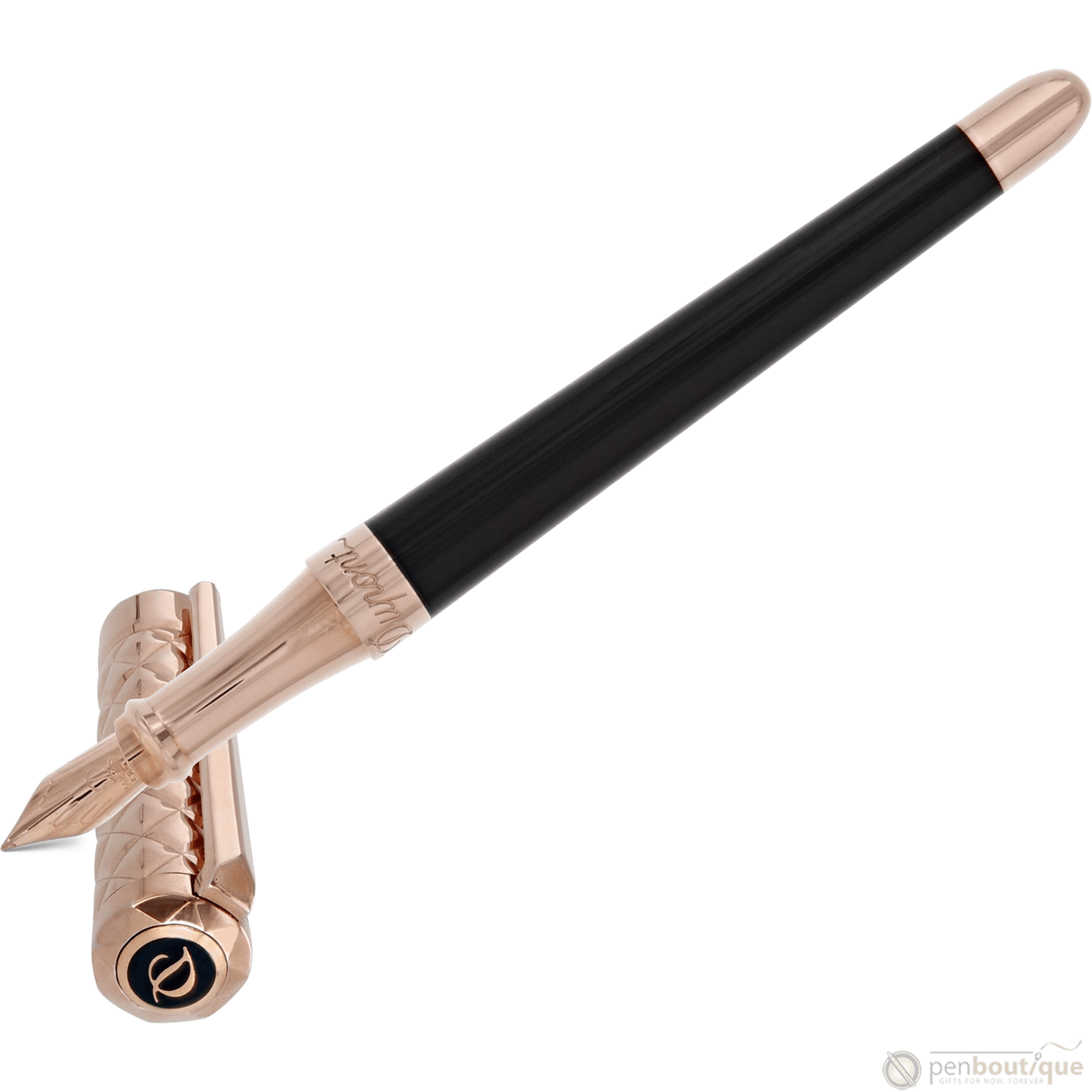 S T Dupont Liberte Fountain Pen - Black - Pink Gold - Pen Boutique Ltd