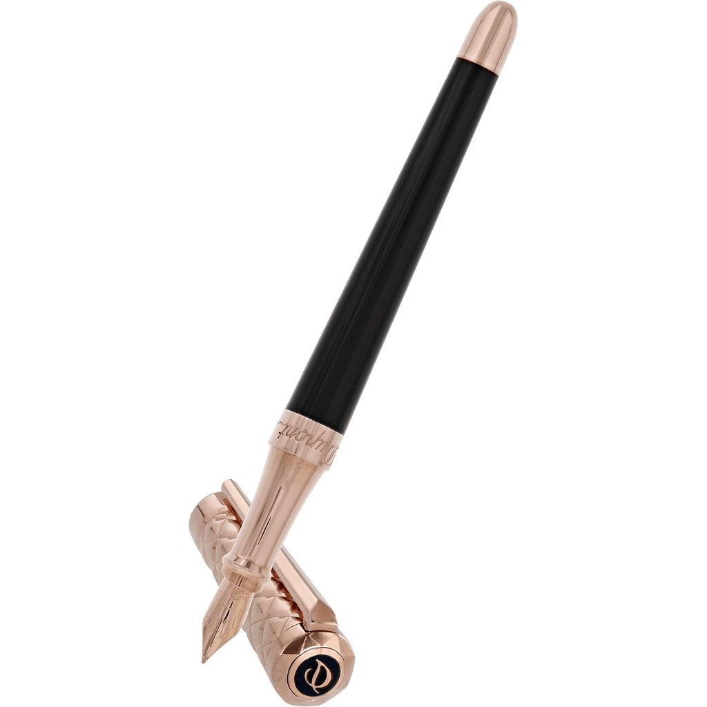 S T Dupont Liberte Fountain Pen - Black - Pink Gold - Pen Boutique Ltd