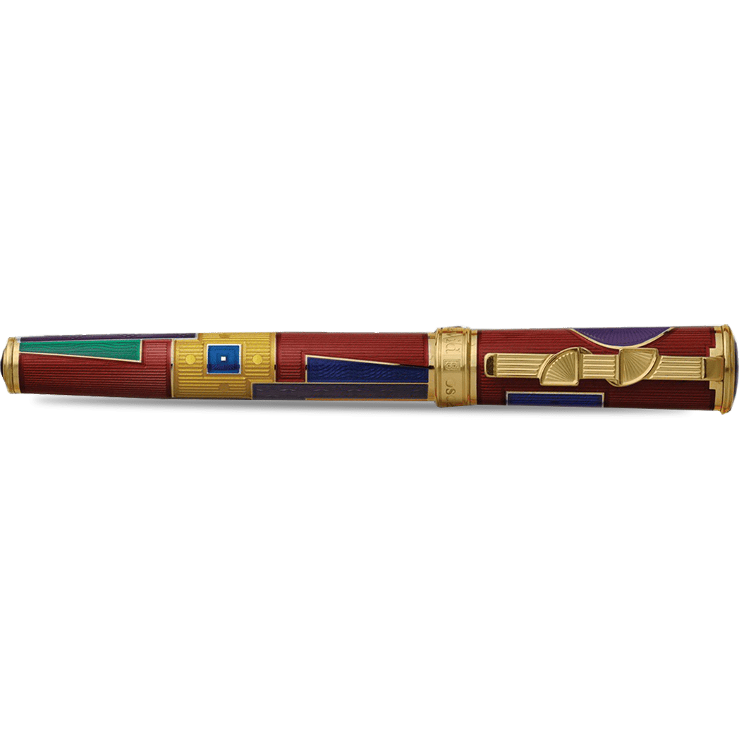 David Oscarson 15th Anniversary/American Art Deco Rollerball Pen - Translucent Ruby with Multi-colored & Gold Vermeil - Pen Boutique Ltd