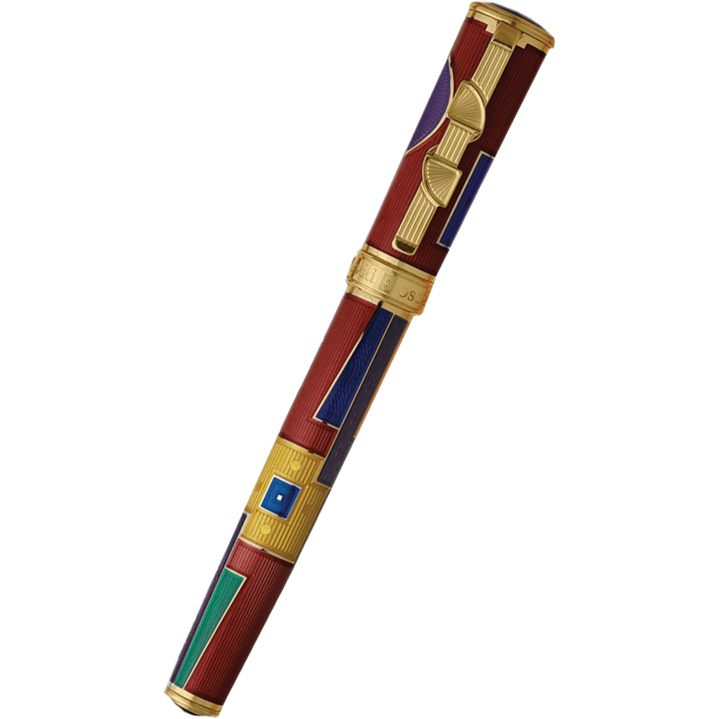 David Oscarson 15th Anniversary/American Art Deco Fountain Pen - Translucent Ruby with Multi-colored & Gold Vermeil - Pen Boutique Ltd