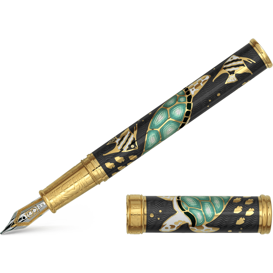 David Oscarson Sea Turtle Fountain Pen - Mossy Black - Pen Boutique Ltd