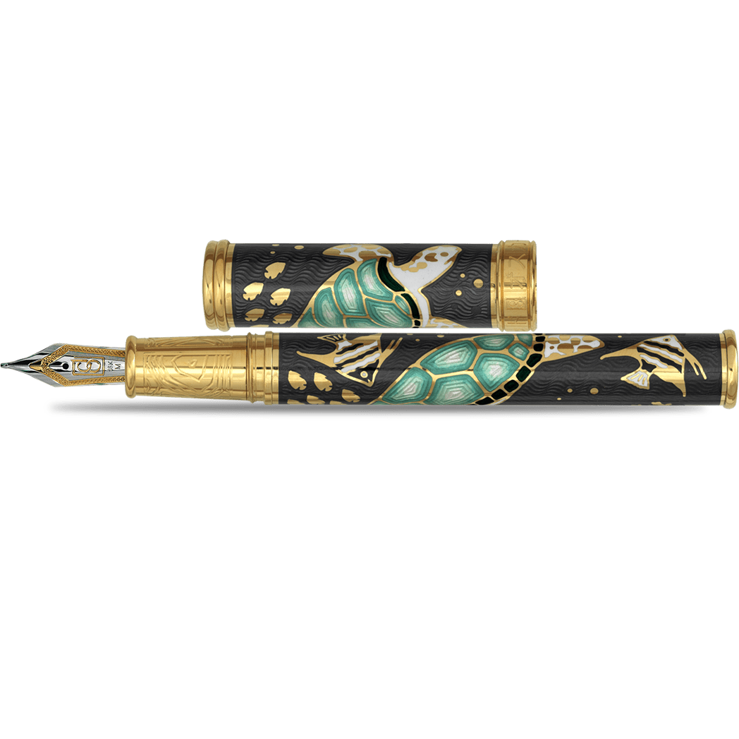 David Oscarson Sea Turtle Fountain Pen - Mossy Black - Pen Boutique Ltd