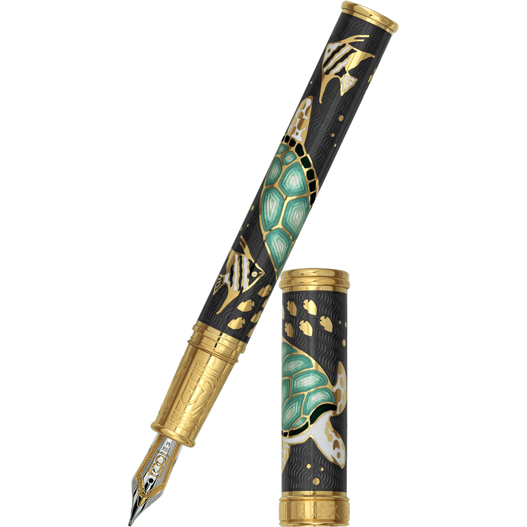 David Oscarson Sea Turtle Fountain Pen - Mossy Black - Pen Boutique Ltd