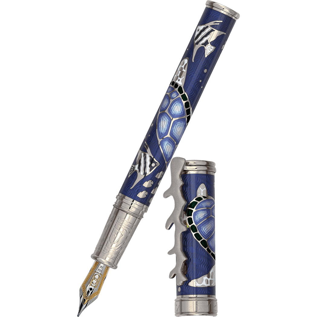 David Oscarson Sea Turtle Fountain Pen - Sapphire Blue - Pen Boutique Ltd