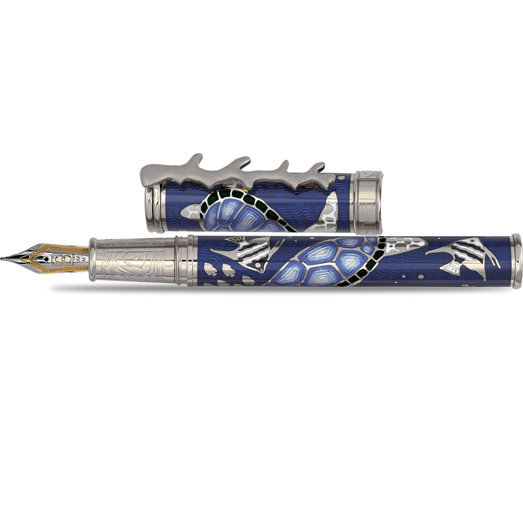 David Oscarson Sea Turtle Fountain Pen - Sapphire Blue - Pen Boutique Ltd