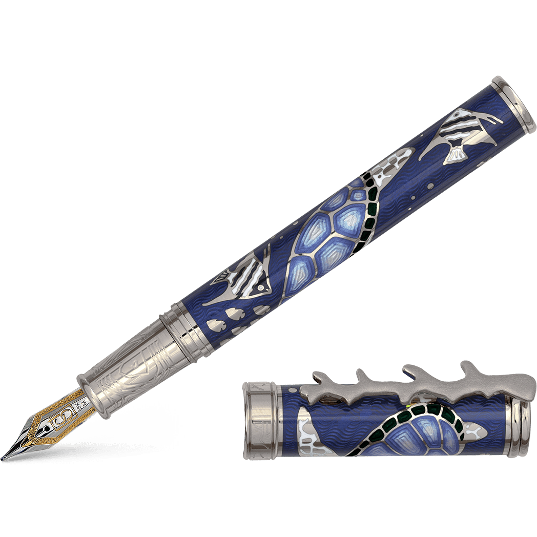 David Oscarson Sea Turtle Fountain Pen - Sapphire Blue - Pen Boutique Ltd