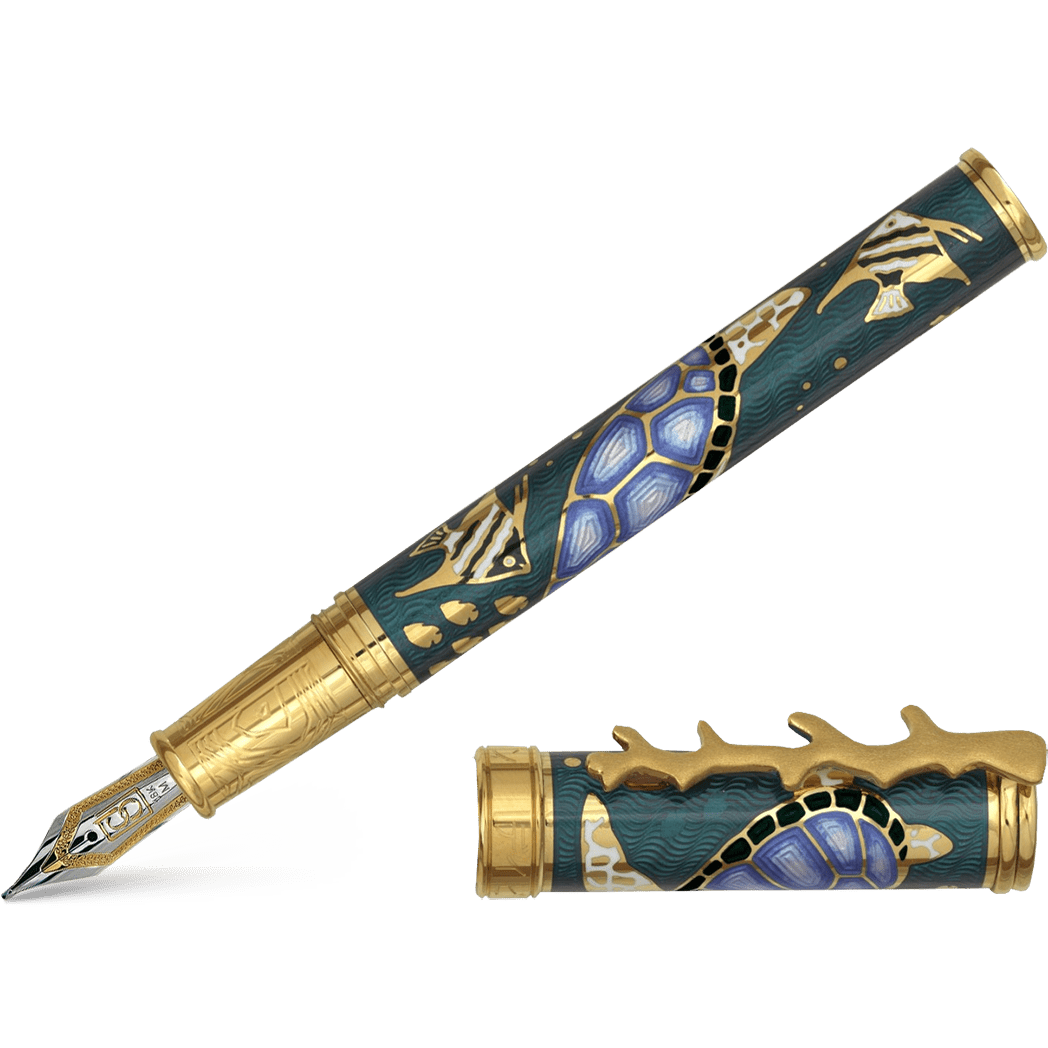 David Oscarson Sea Turtle Fountain Pen - Teal - Pen Boutique Ltd