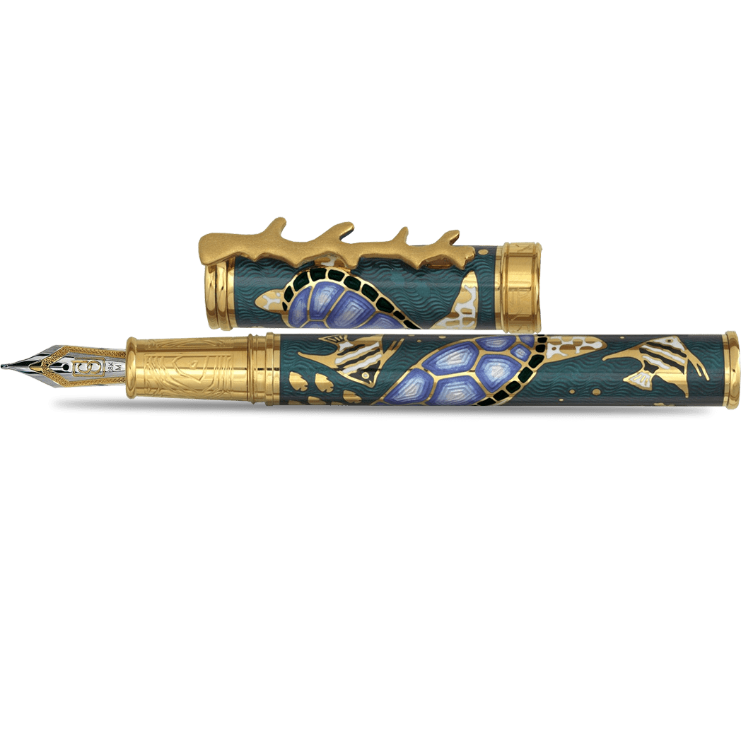 David Oscarson Sea Turtle Fountain Pen - Teal - Pen Boutique Ltd