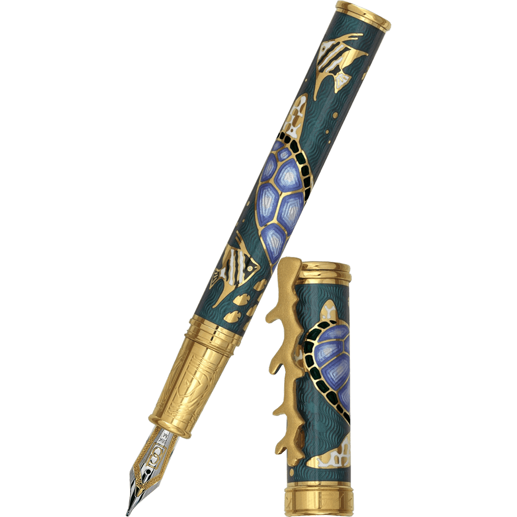 David Oscarson Sea Turtle Fountain Pen - Teal - Pen Boutique Ltd