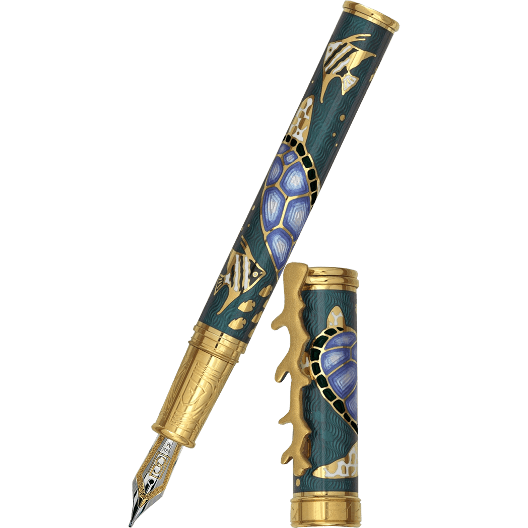 David Oscarson Sea Turtle Fountain Pen - Teal - Pen Boutique Ltd