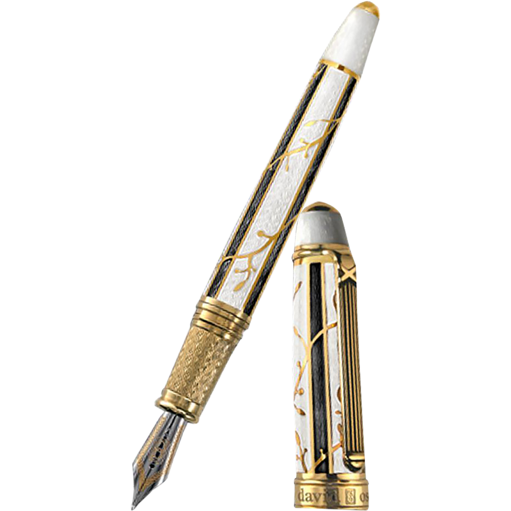 David Oscarson Trellis Fountain Pen - Limited Edition - White & BlacK/18k YG Vermeil - Pen Boutique Ltd