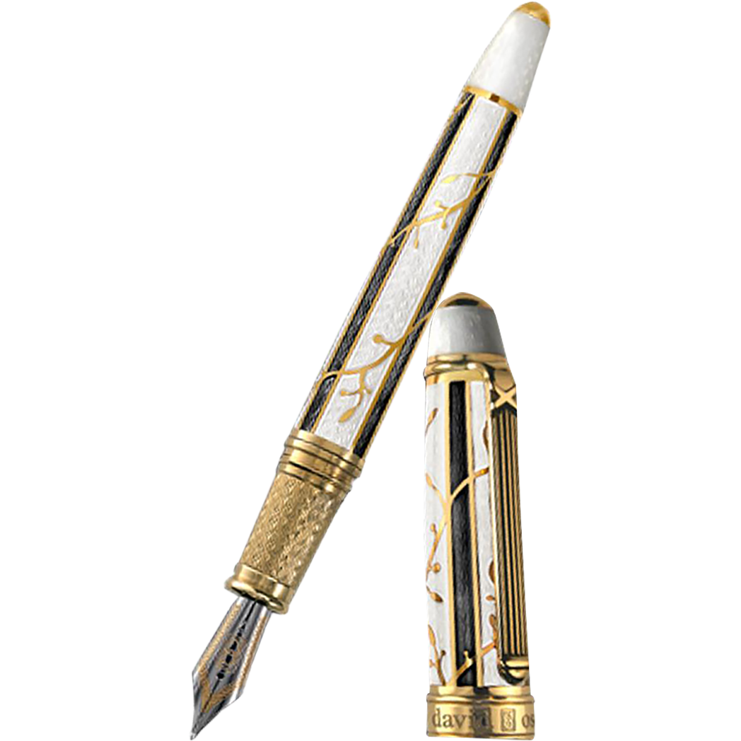 David Oscarson Trellis Fountain Pen - Limited Edition - White & BlacK/18k YG Vermeil - Pen Boutique Ltd