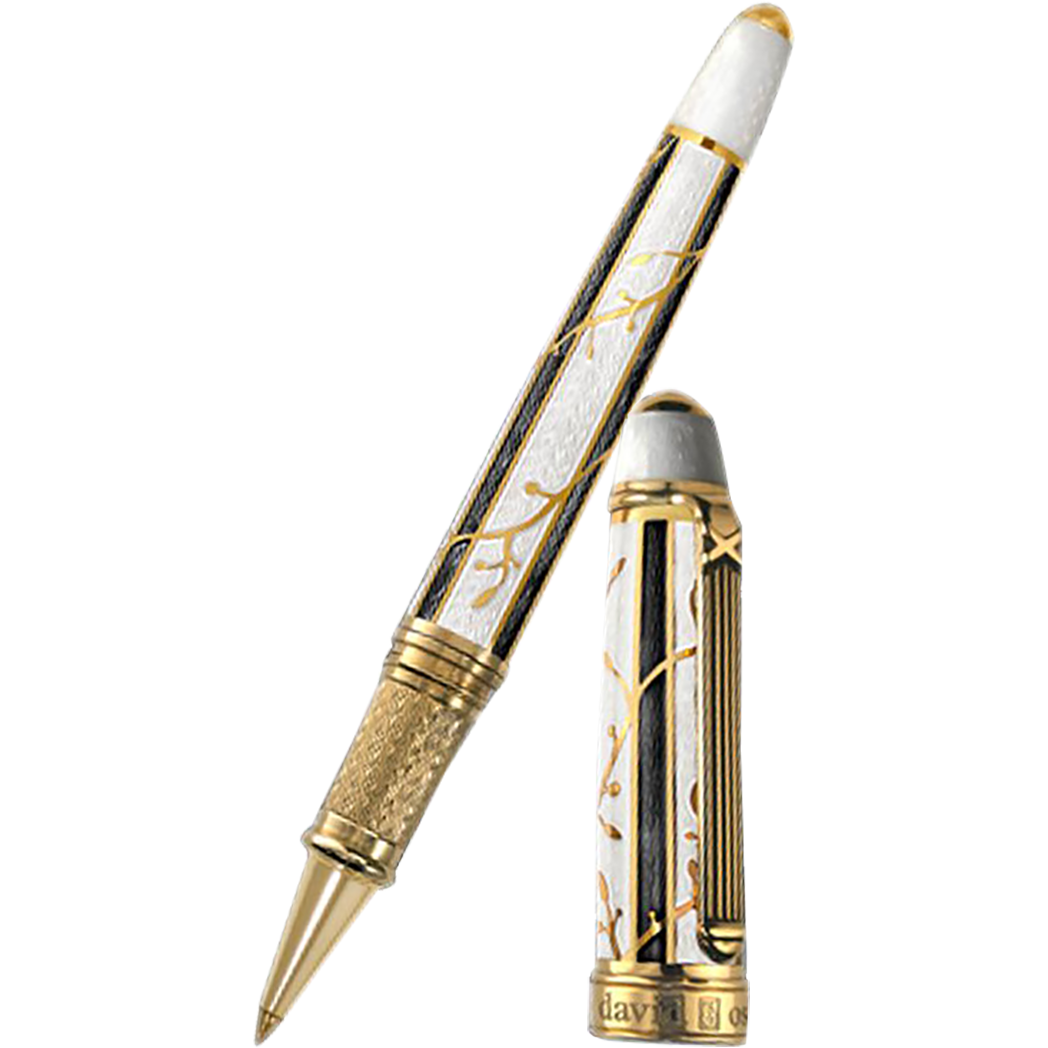 David Oscarson Trellis Rollerball Pen - Limited Edition - White & Black/18K YG Vermeil-Pen Boutique Ltd