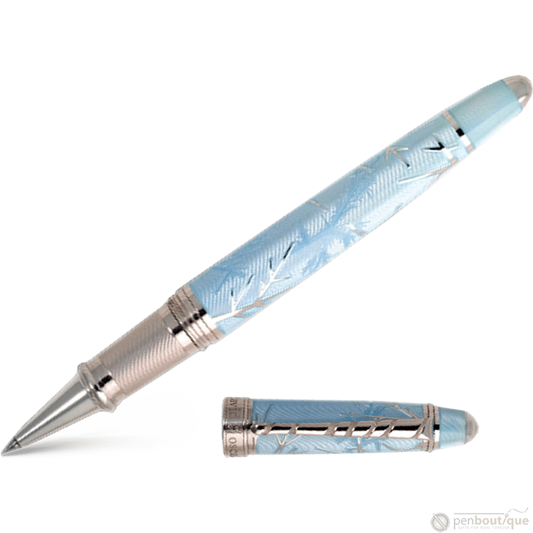 David Oscarson Winter Rollerball Pen - Winter Blue & Rhodium - Pen Boutique Ltd