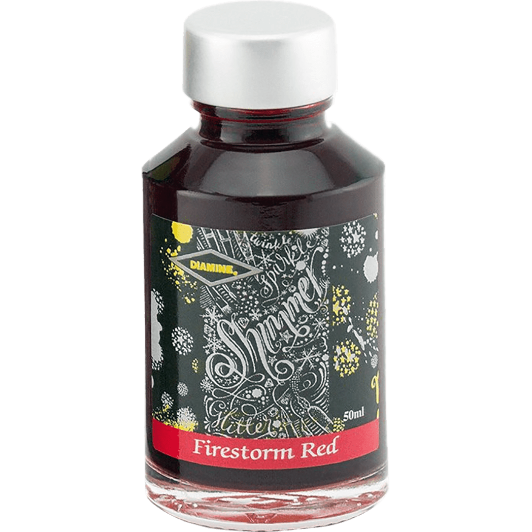 Diamine Shimmer Ink 50 ml Firestorm Red - Silver shimmer - Pen Boutique Ltd