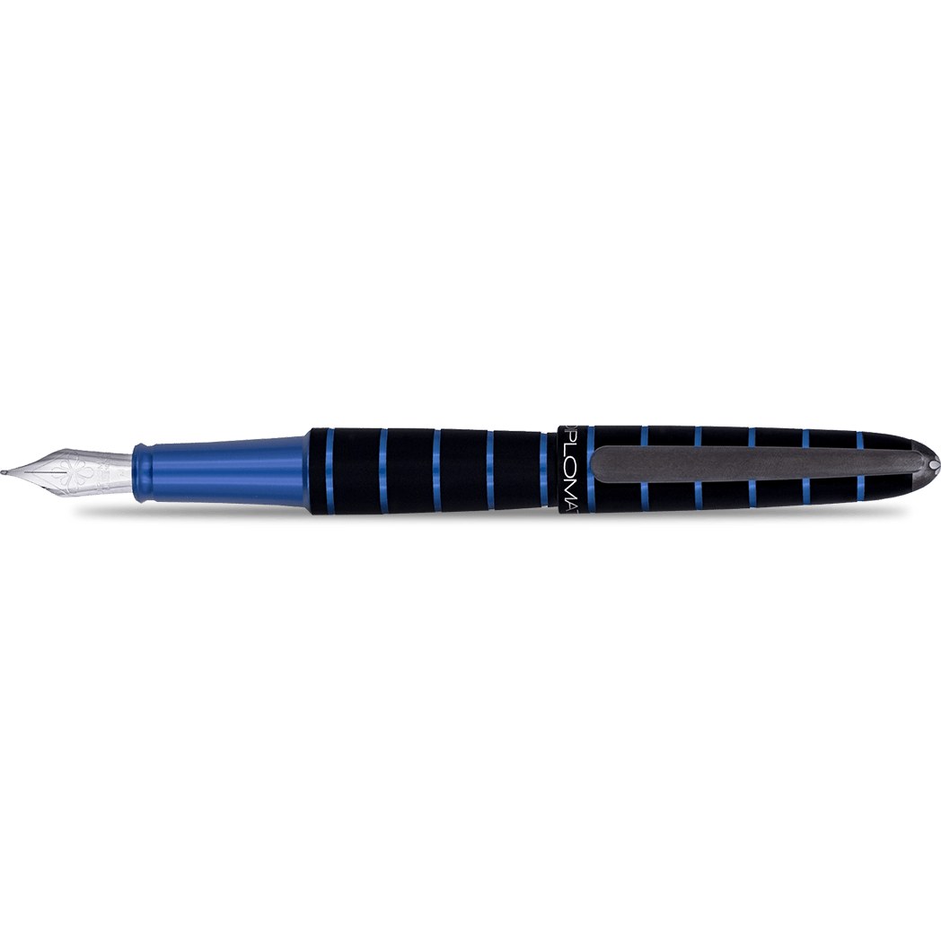 Diplomat Elox Ring Fountain Pen - Blue - Stainless Steel Nib - Pen Boutique Ltd