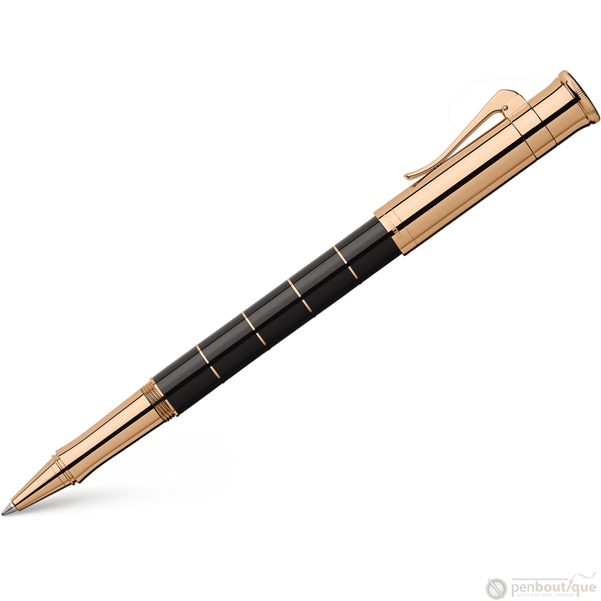 Graf von Faber-Castell Classic Anello Rollerball Pen - Black with Rose Gold Trim - Pen Boutique Ltd