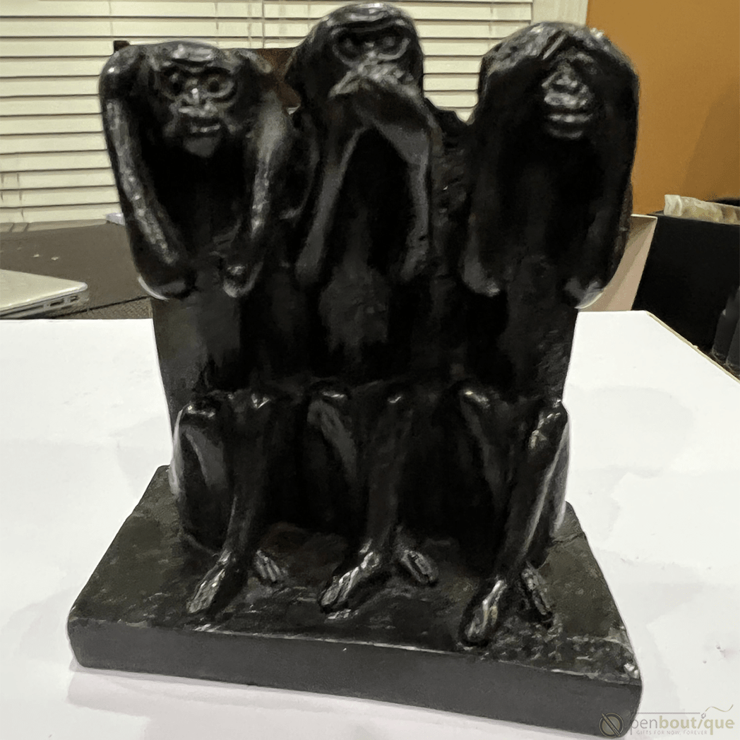 Pen Boutique Three Mini Wise Monkeys Paper Weight with Mask See Hear or Speak No Evil - Pen Boutique Ltd