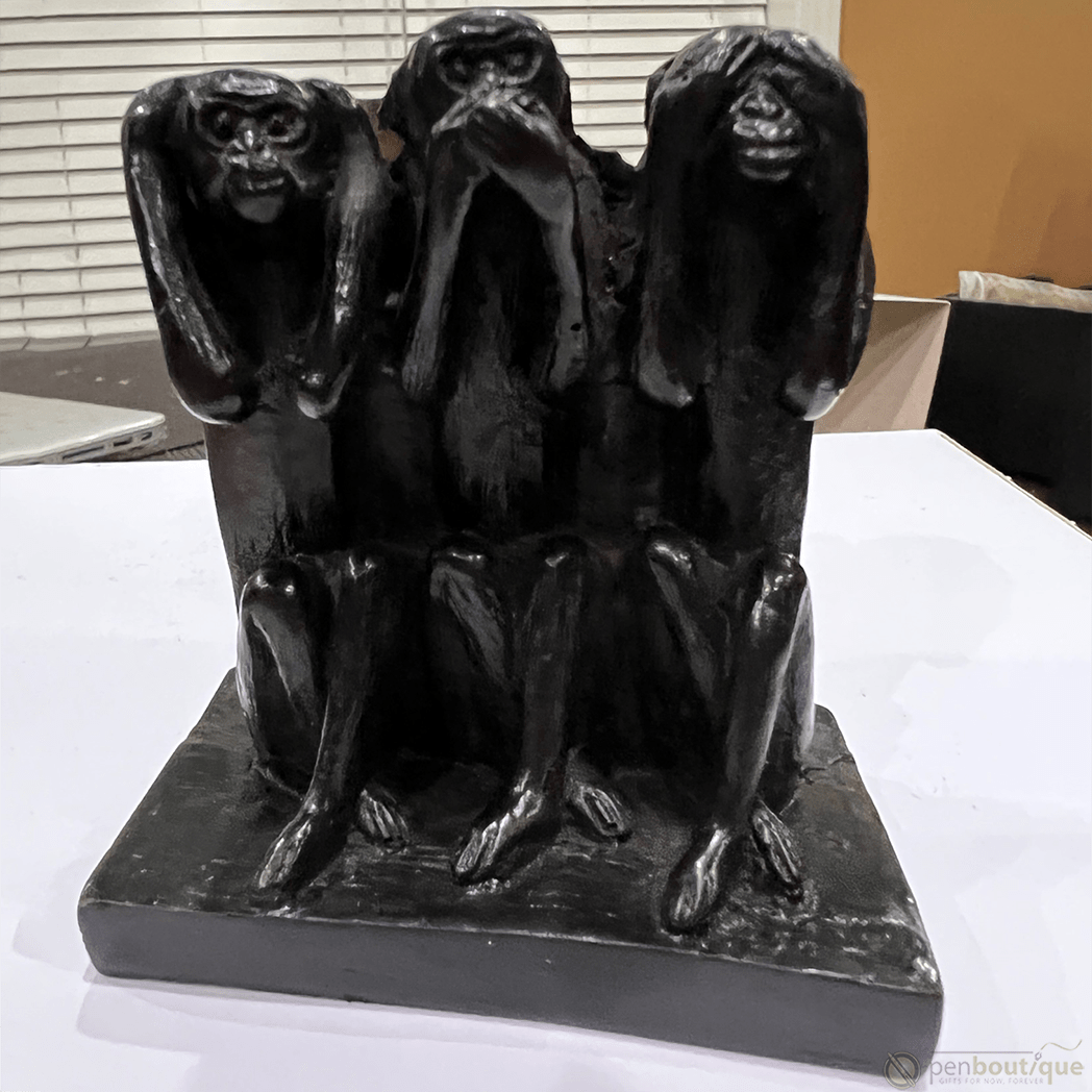 Pen Boutique Three Mini Wise Monkeys Paper Weight with Mask See Hear or Speak No Evil - Pen Boutique Ltd