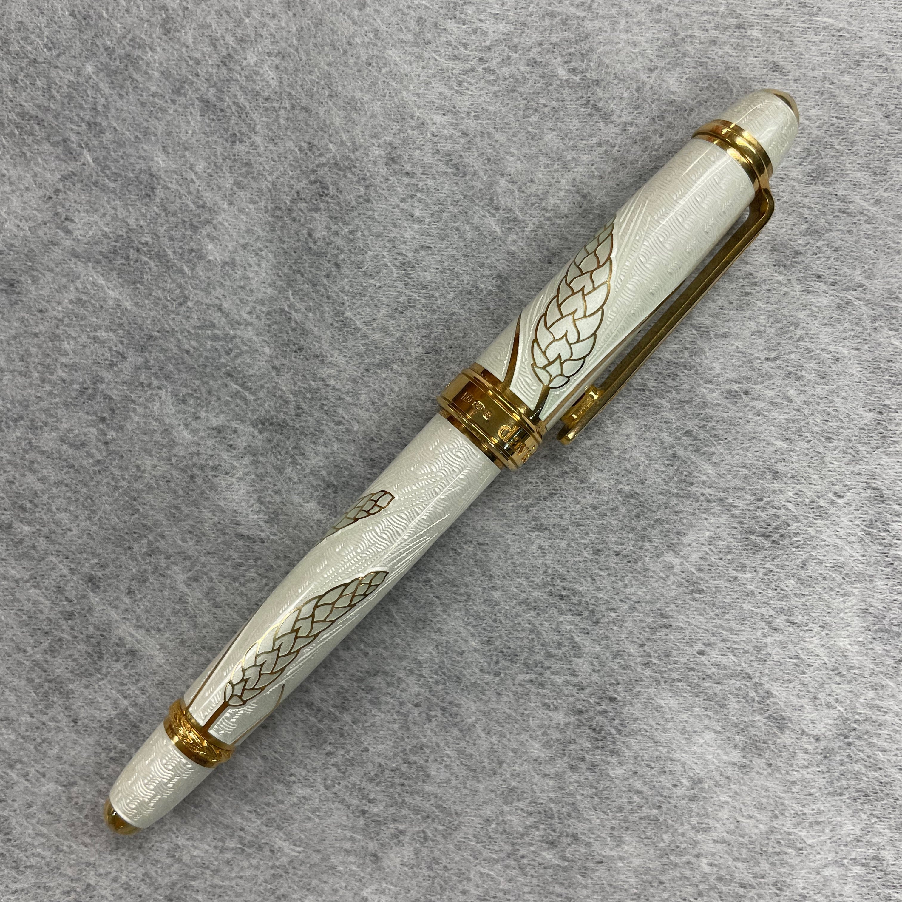 David Oscarson Harvest Rollerball Pen - Guilloche White Hard Enamel (Limited Edition) - Pen Boutique Ltd