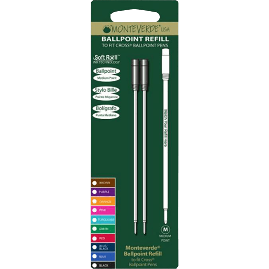 Monteverde Ballpoint refill to fit Cross pen - Blue/Black Medium 2 per pack - Pen Boutique Ltd