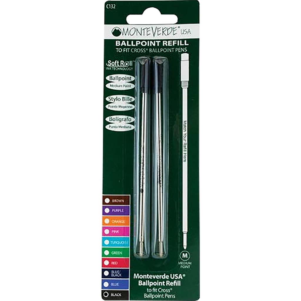 Monteverde Ballpoint refill to fit Cross pen - Black Medium 2 per pack-Pen Boutique Ltd
