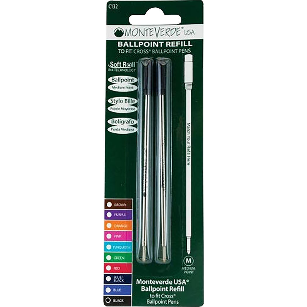 Monteverde Ballpoint refill to fit Cross pen - Black Medium 2 per pack-Pen Boutique Ltd