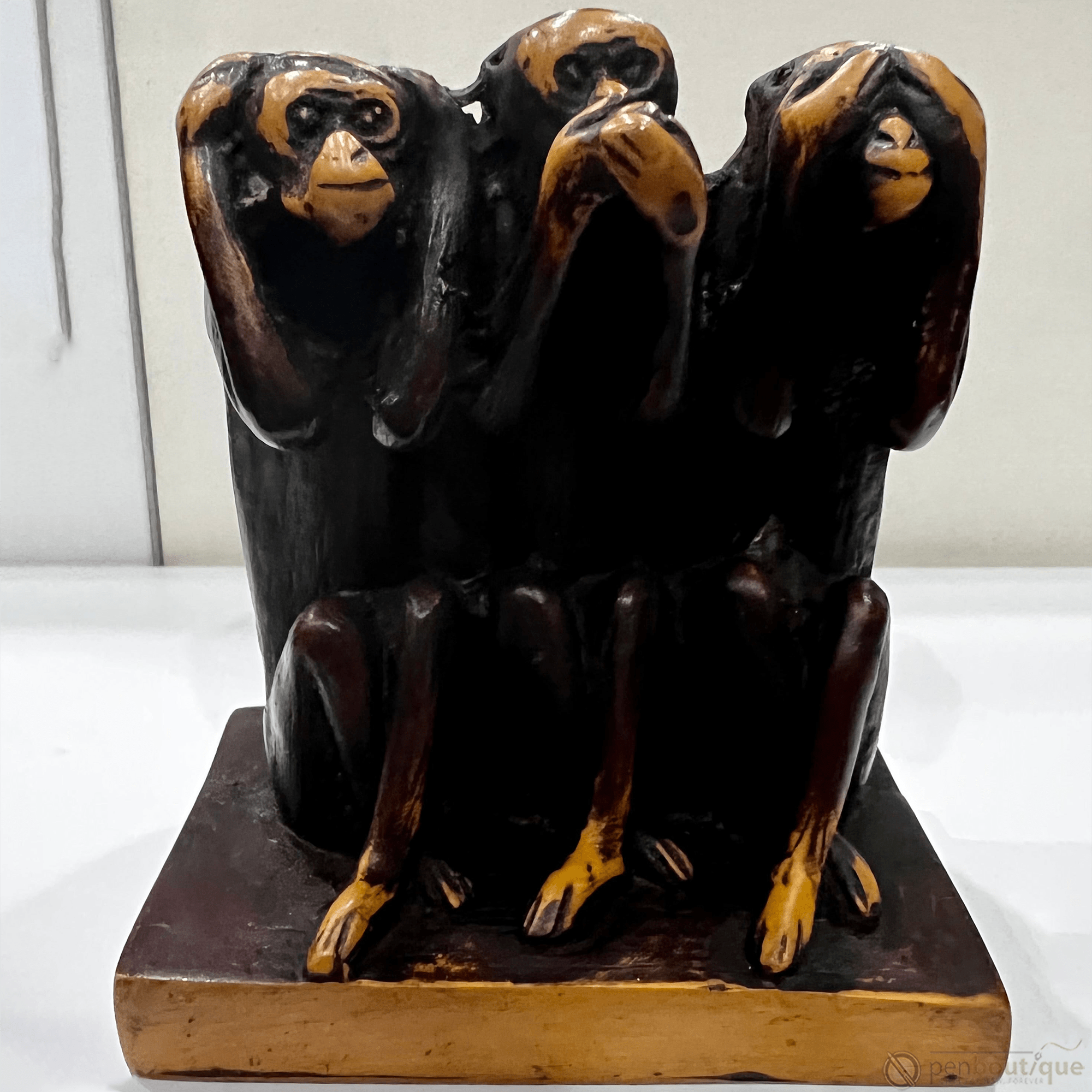 Pen Boutique Three Mini Wise Monkeys Paper Weight with Mask See Hear or Speak No Evil - Pen Boutique Ltd