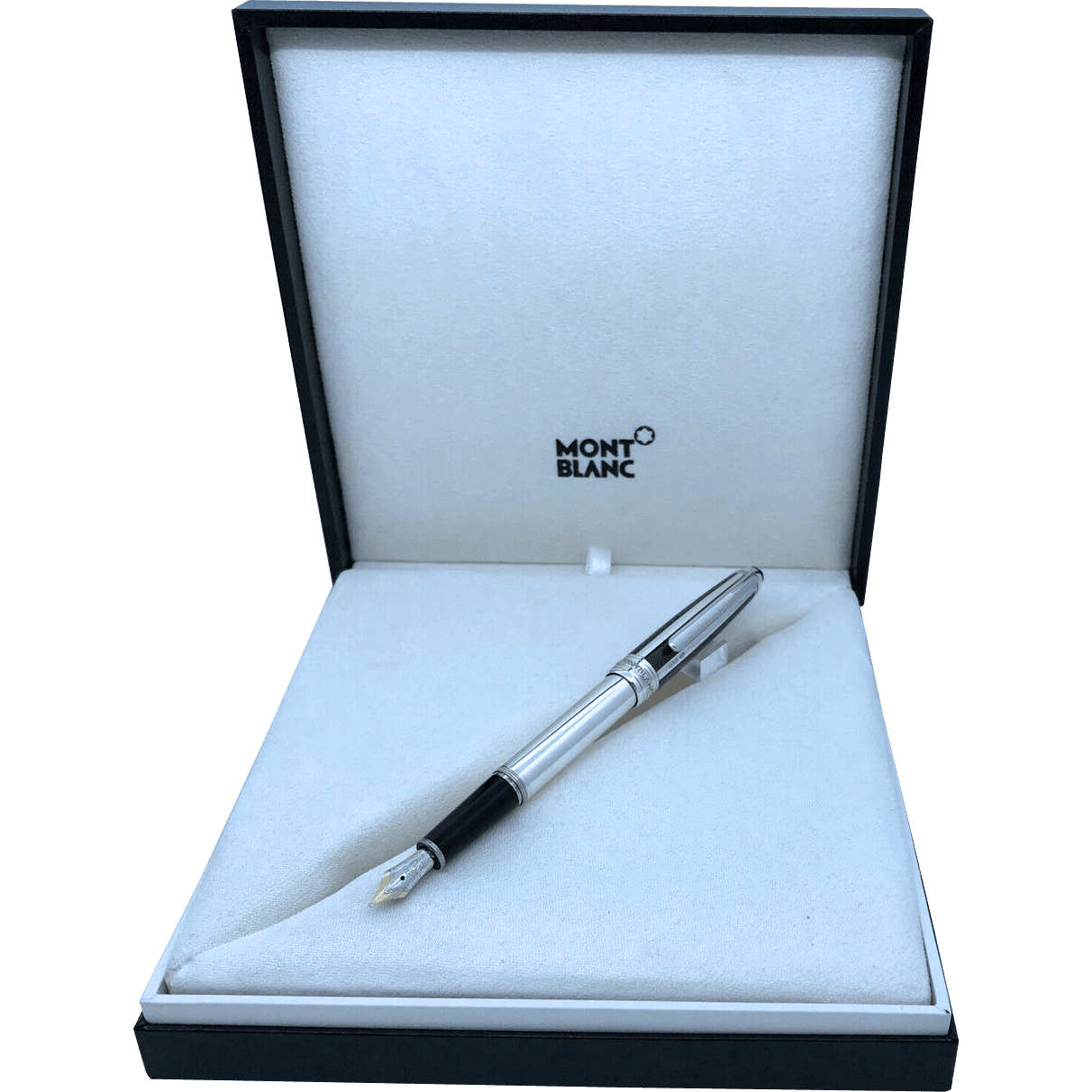 Montblanc 144 Meisterstuck Fountain Pen - Silver Fiber Guilloche M - Pen Boutique Ltd
