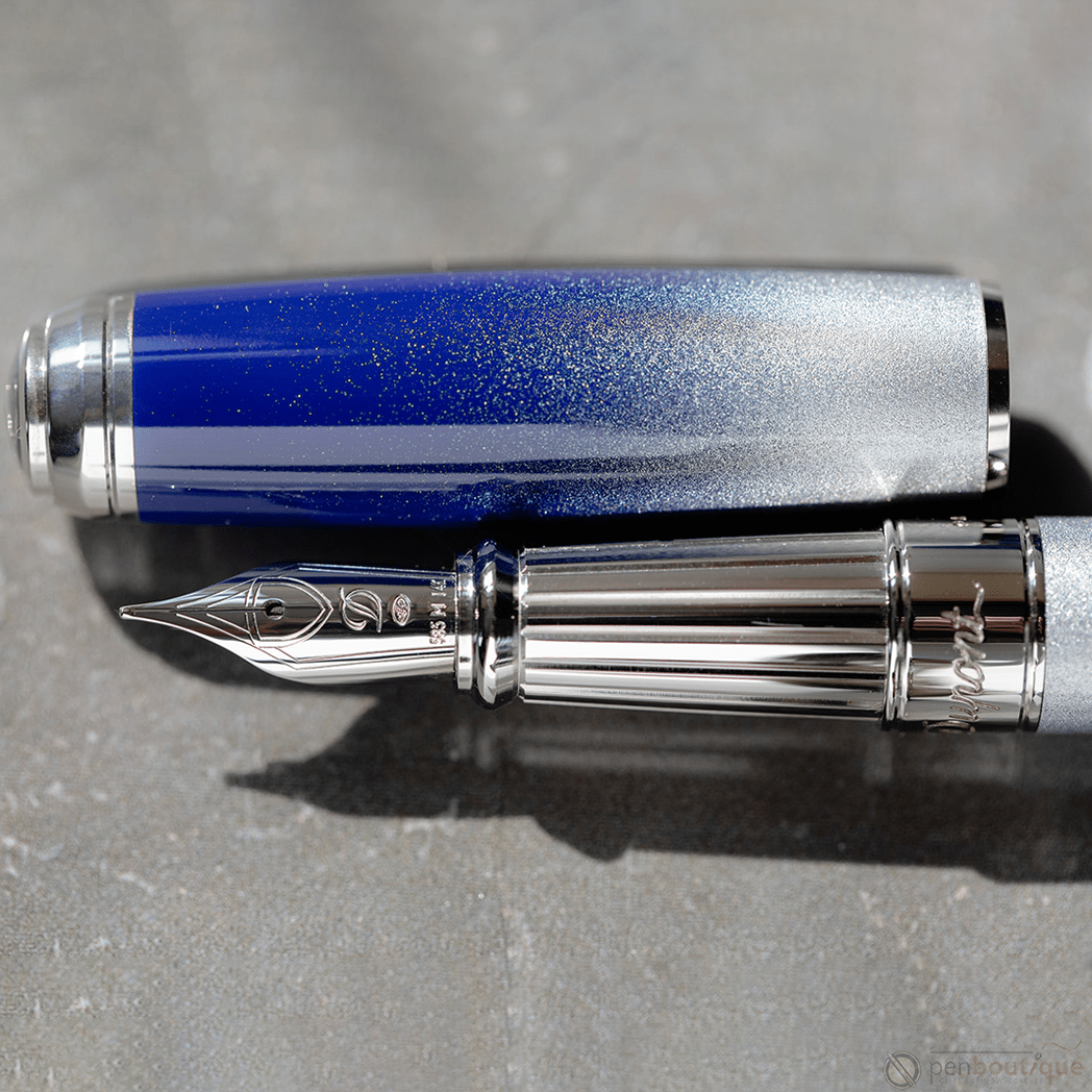S T Dupont Line D Fountain Pen - Starburst Blue - Palladium Trim (USA Exclusive Edition) - Pen Boutique Ltd