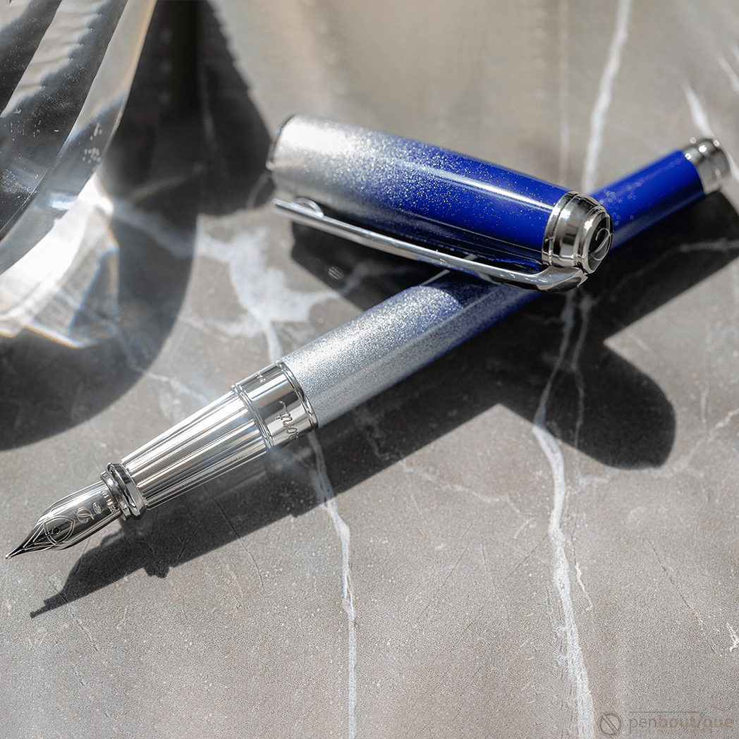 S T Dupont Line D Fountain Pen - Starburst Blue - Palladium Trim (USA Exclusive Edition) - Pen Boutique Ltd