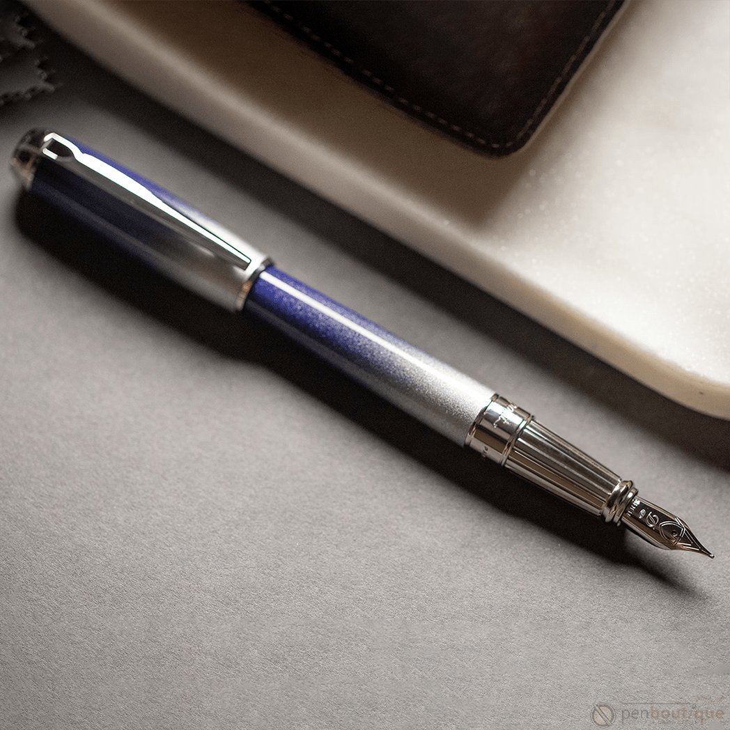 S T Dupont Line D Fountain Pen - Starburst Blue - Palladium Trim (USA Exclusive Edition) - Pen Boutique Ltd