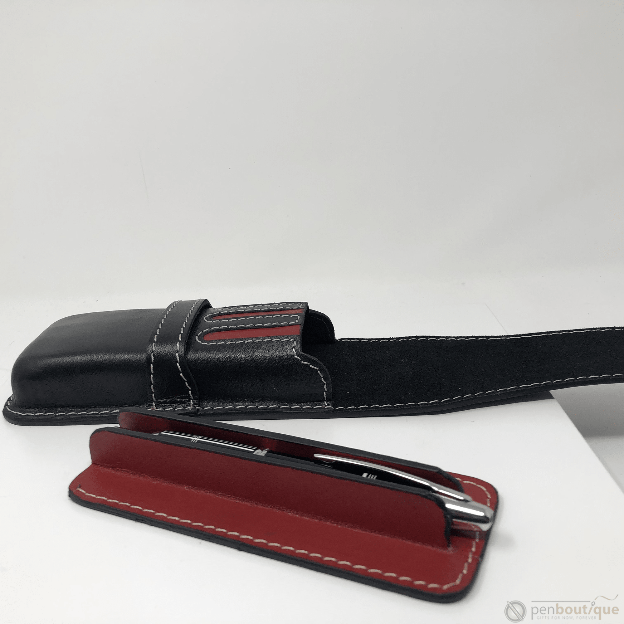 Pen Boutique Yak Leather Triple Pen Holder - Black/Red insert - Pen Boutique Ltd