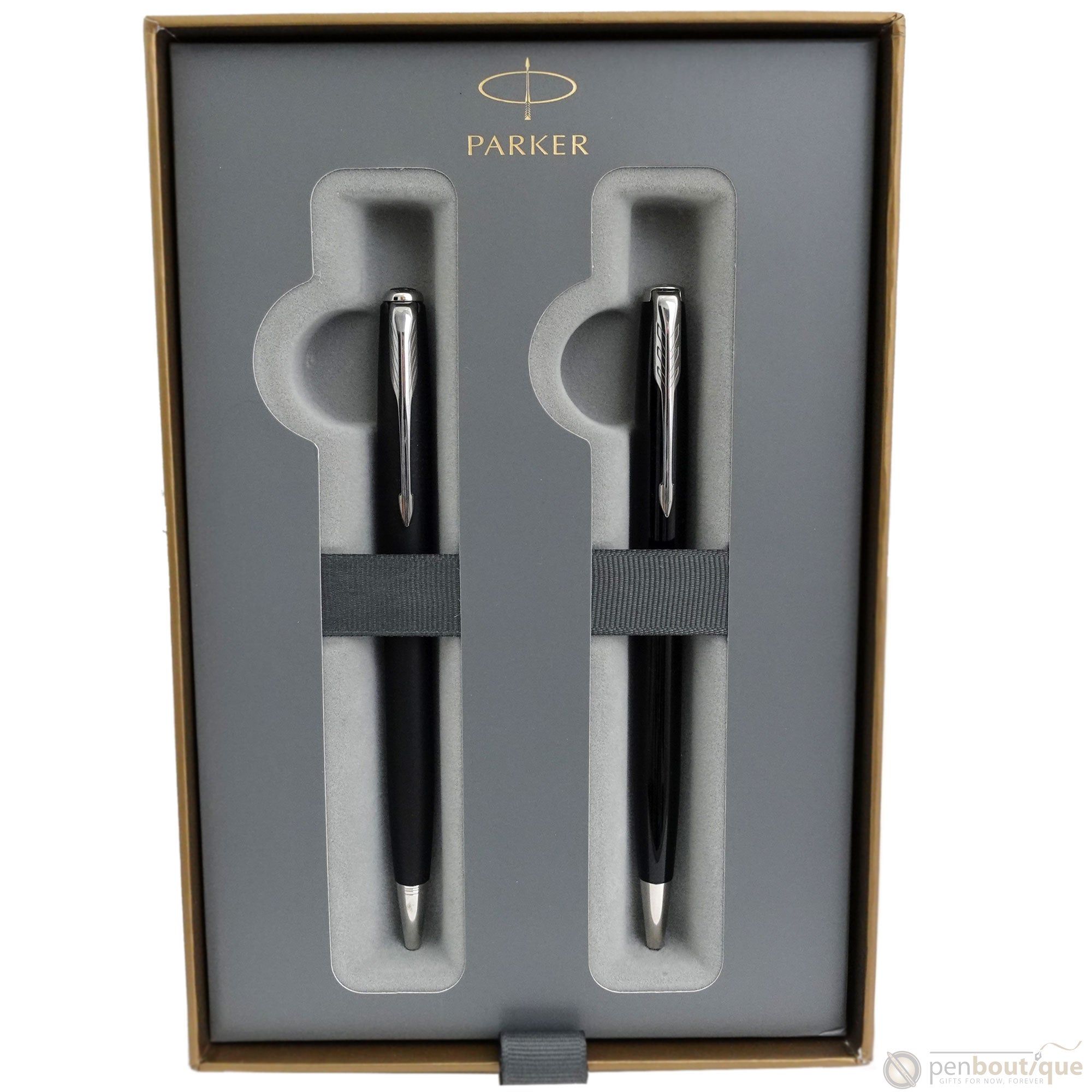Parker Sonnet Black Lacquer & Matte Black Ballpoint Duo Gift Set - Chrome Trim - Pen Boutique Ltd