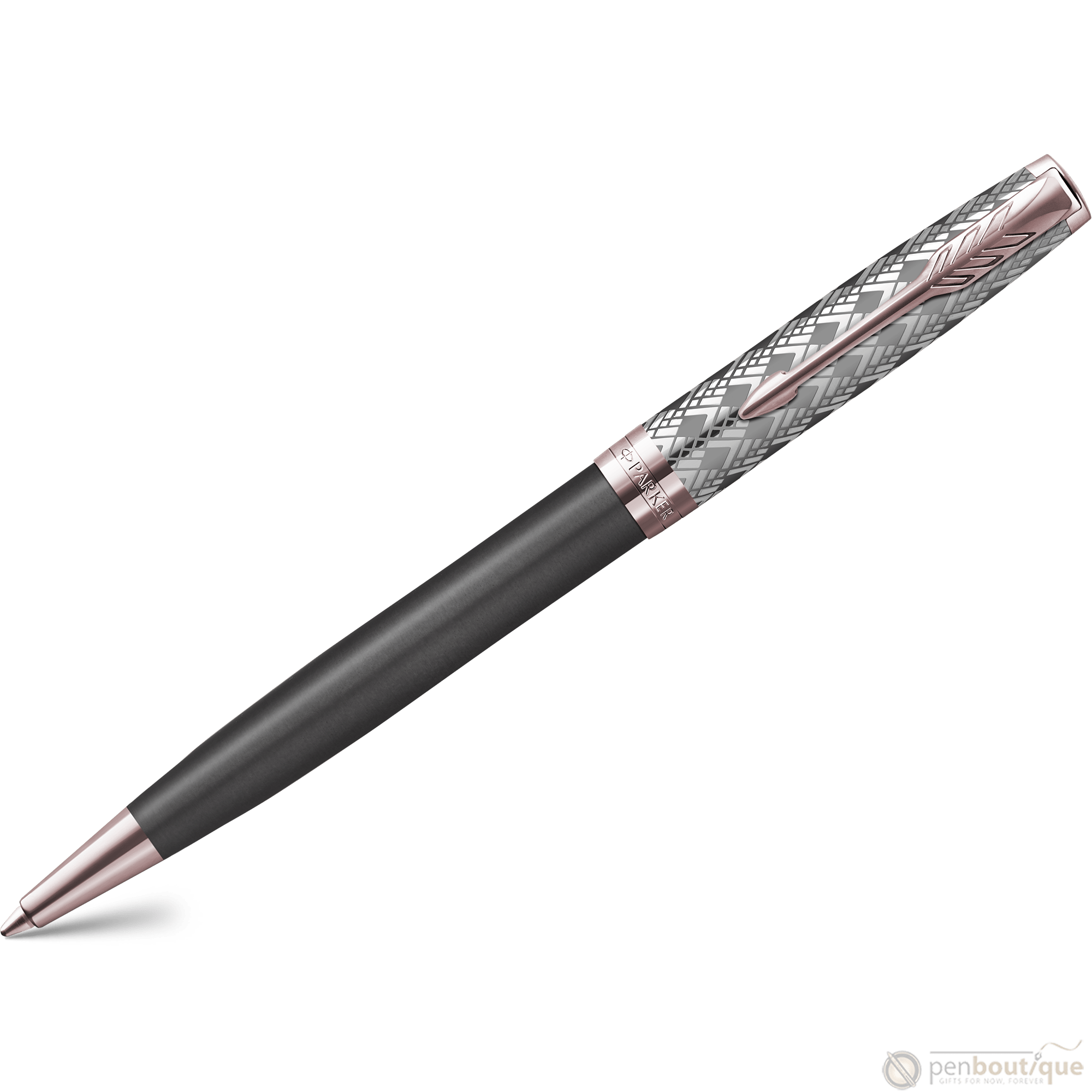 Parker Sonnet Premium Refresh Ballpoint Pen - Metal & Grey - Pink Gold Trim - Pen Boutique Ltd