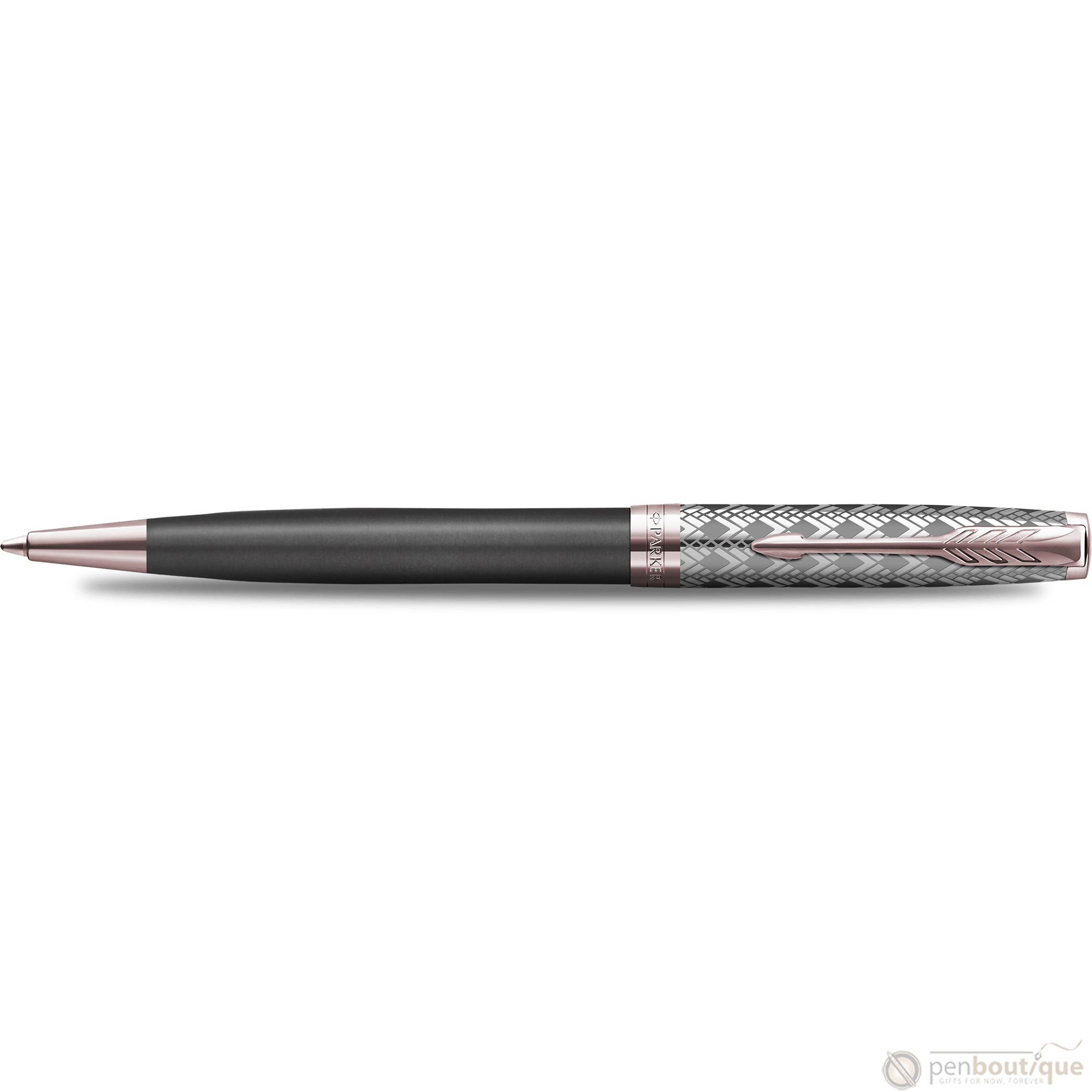 Parker Sonnet Premium Refresh Ballpoint Pen - Metal & Grey - Pink Gold Trim - Pen Boutique Ltd