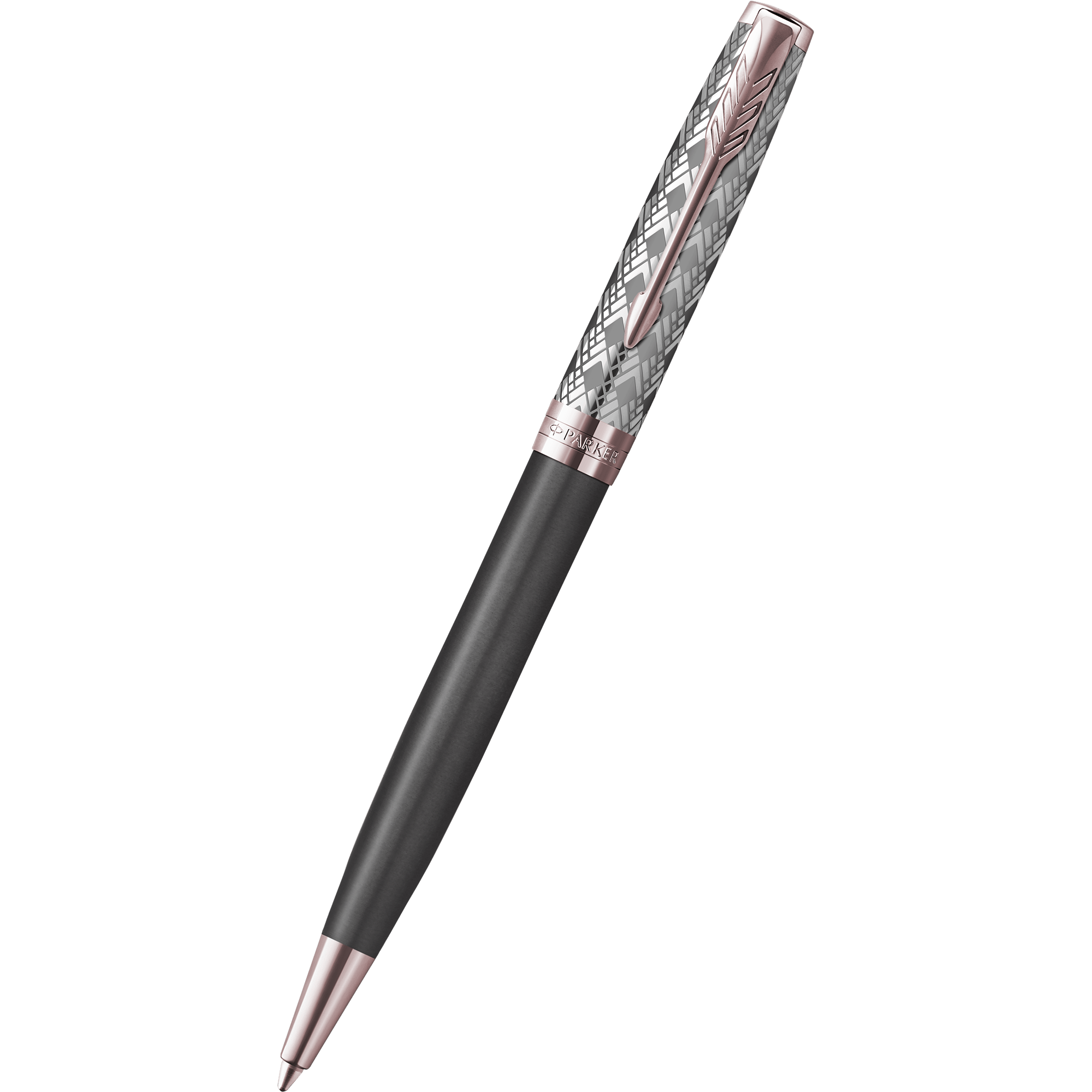 Parker Sonnet Premium Refresh Ballpoint Pen - Metal & Grey - Pink Gold Trim - Pen Boutique Ltd