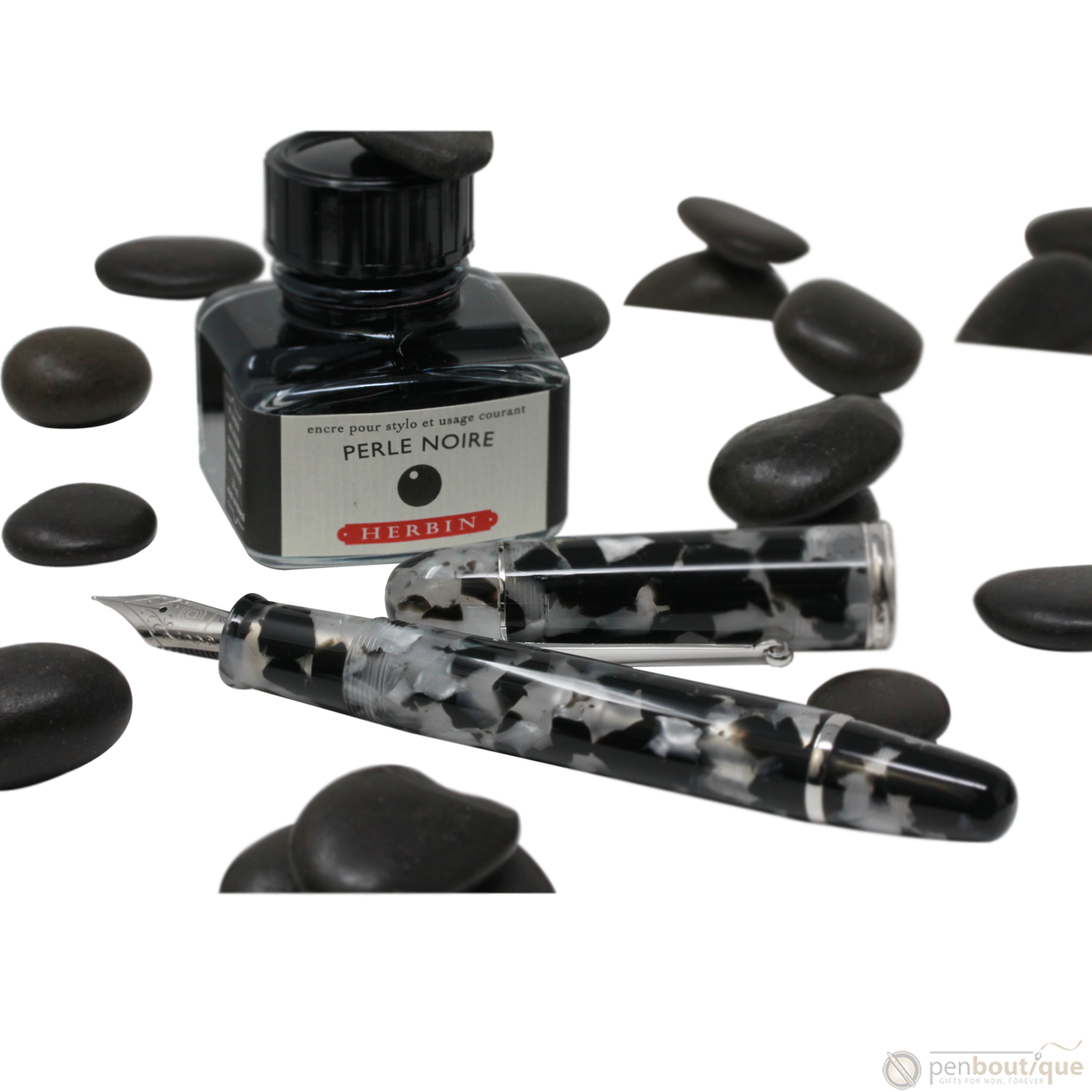 Penlux Masterpiece Grande Fountain Pen - Koi - Black & White-Pen Boutique Ltd