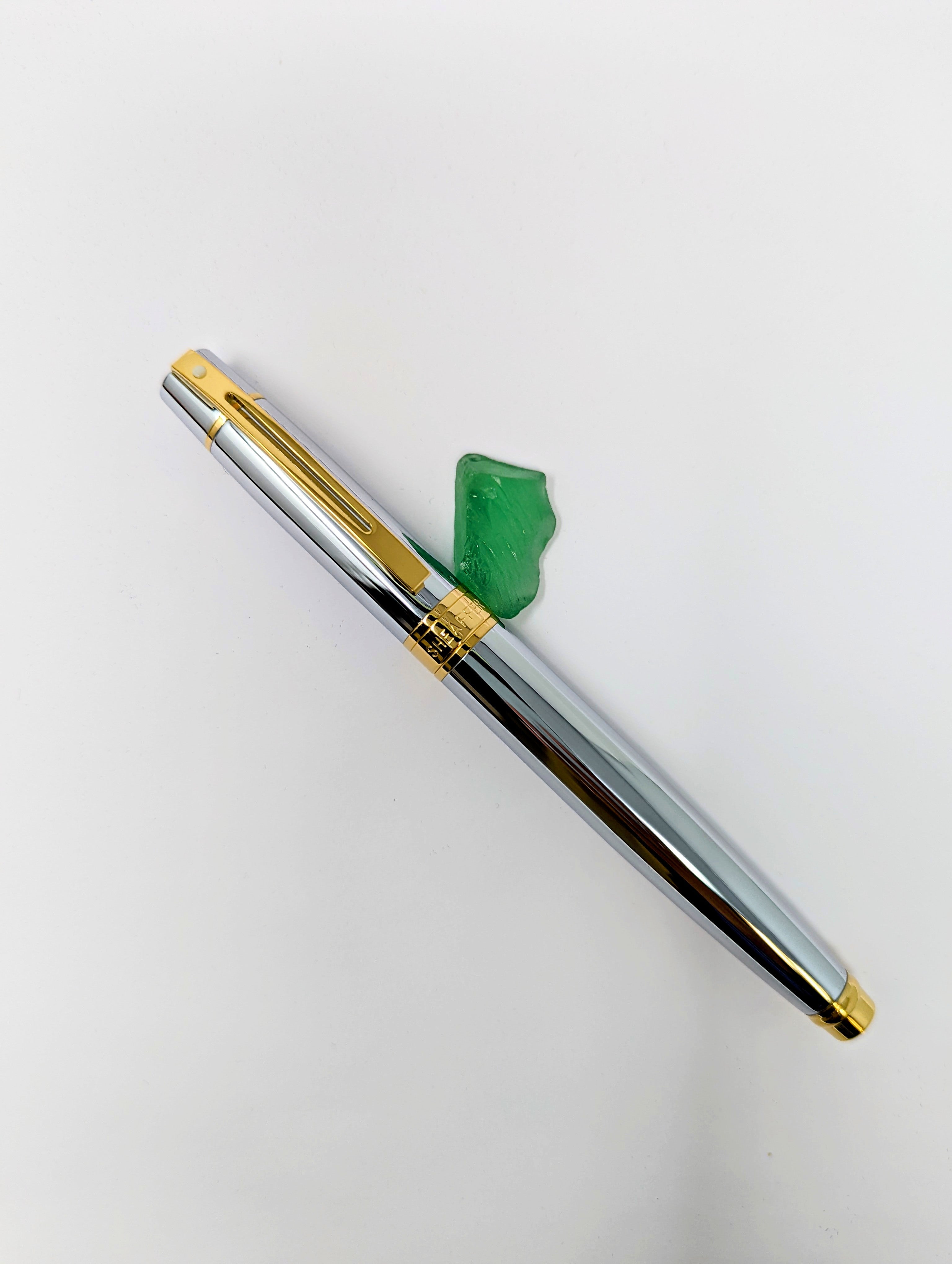 Sheaffer 300 Fountain Pen - Gold Plated Trim - Chrome - Stainless Steel-Pen Boutique Ltd