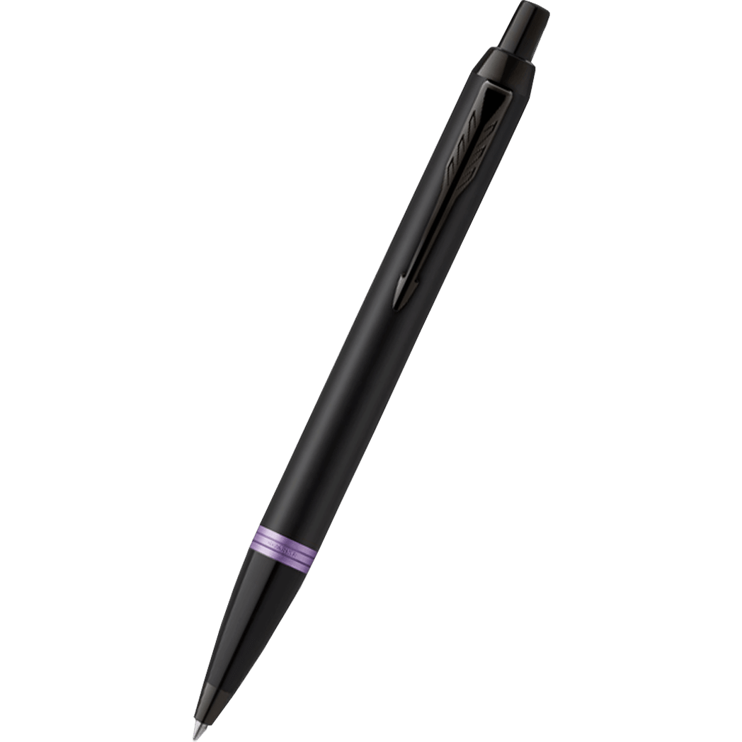 Parker IM Ballpoint Pen - Satin Black - Amethyst Purple Ring - Pen Boutique Ltd